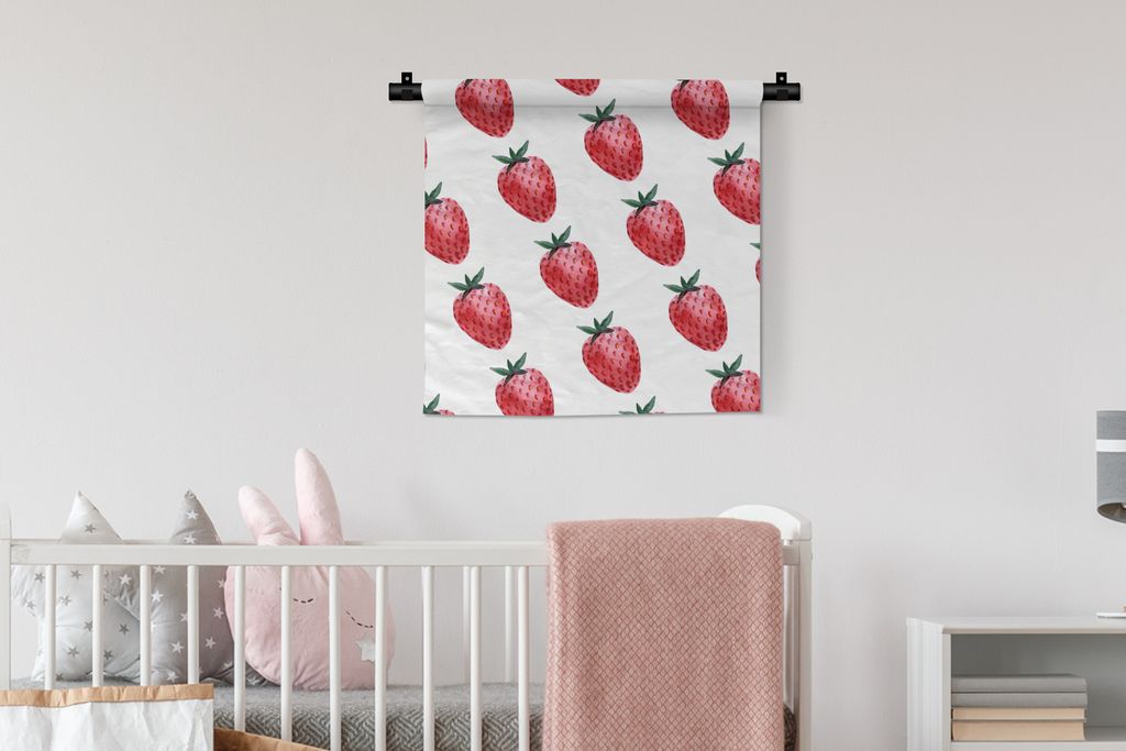 MuchoWow Wandteppich Wandbehang Erdbeere - Obst - Weiß 60x60 cm Tapisserie Dekoration Wandtuch - Dekorationen - Wand Decke