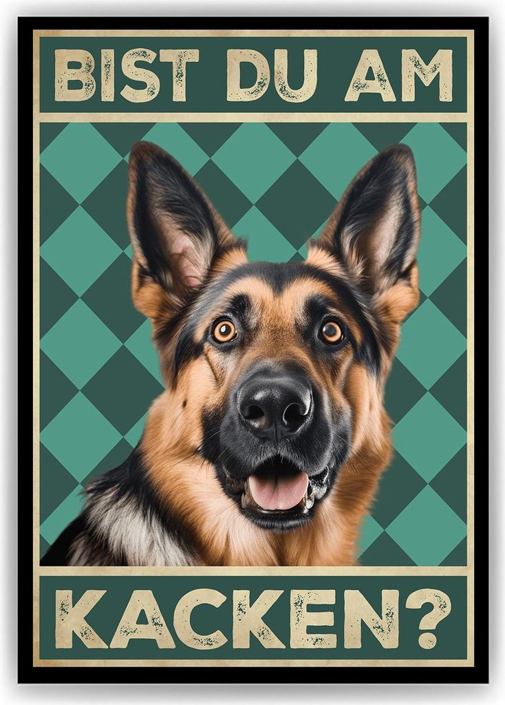 Deutscher Schäferhund - Bist du am Kacken? Hunde Poster Badezimmer Gästebad Wandbild Klo Toilette Dekoration Lustiges Gäste-WC Bild DIN A4 – D...