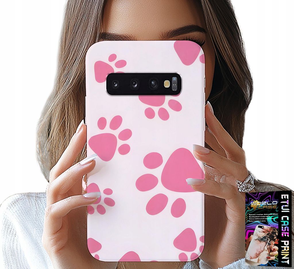 Etui Für Samsung Galaxy S10 Plus - Rosa Hundepfoten, Rückseite, Etui