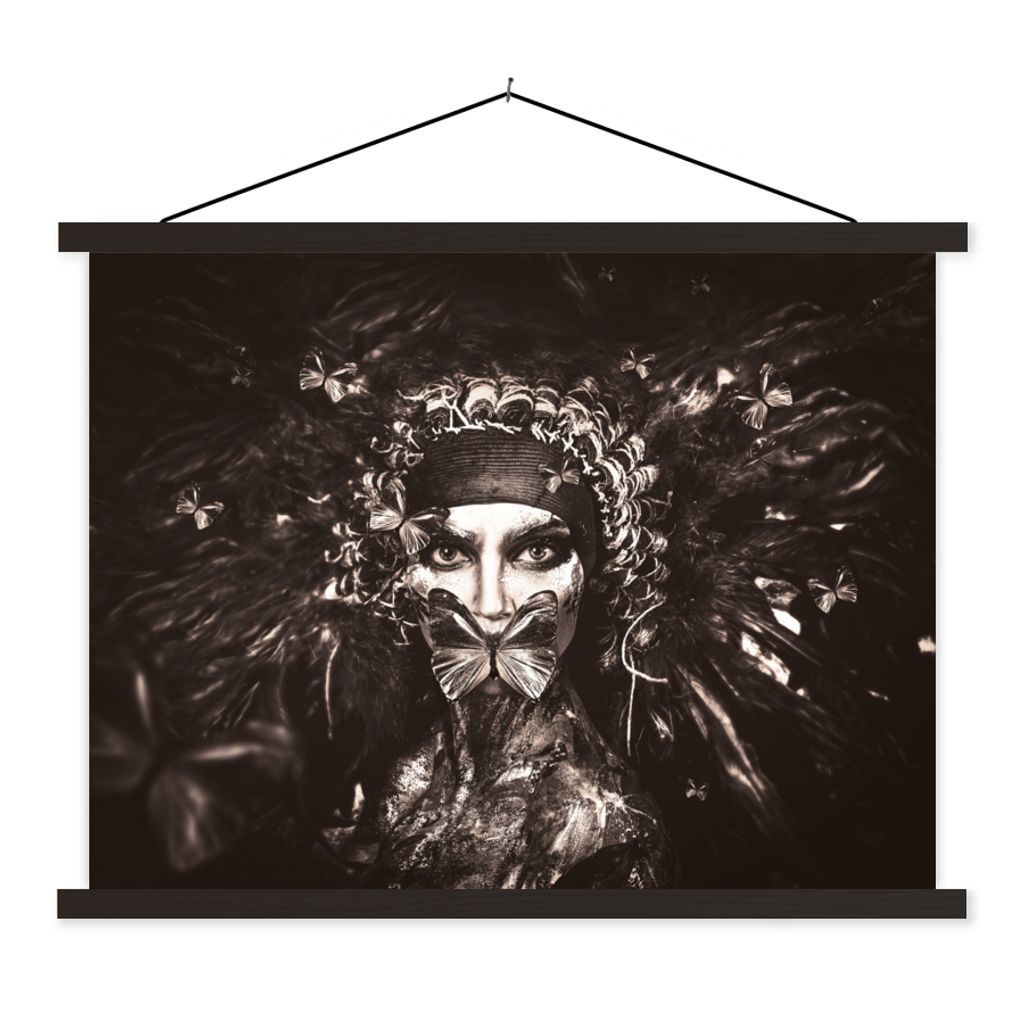 MuchoWow Textilposter Frau - Luxus - Farbe 120x90 cm mit schwarzem Rahmen - Aufhänger für Poster