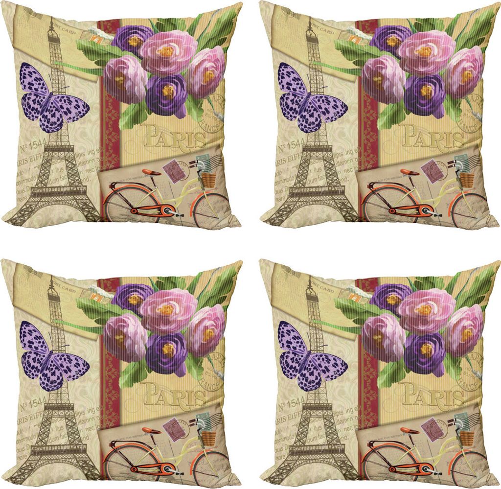 ABAKUHAUS Paris Kissenbezug Set (4 Stück), Französisch Sehenswürdigkeiten Turm, Moderner Doppelseitiger Digitaldruck, 40 cm x 40 cm, Mehrfarbig