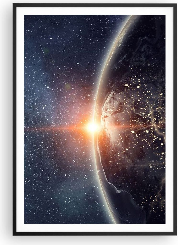 Gerahmtes Poster - Schwarzer Rahmen - Kosmos Erde Sonne - 70x100 cm - Wand Bild - Wanddeko - Wandbilder - Kunstposter - Wandposter - Bilderrahmen -...