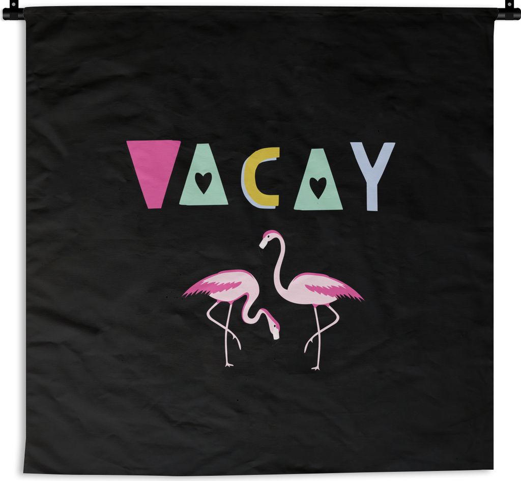 MuchoWow Wandteppich Wandbehang Sommer - Flamingo - Schwarz 150x150 cm Tapisserie Dekoration Wandtuch - Wohnaccessoires - Modernes