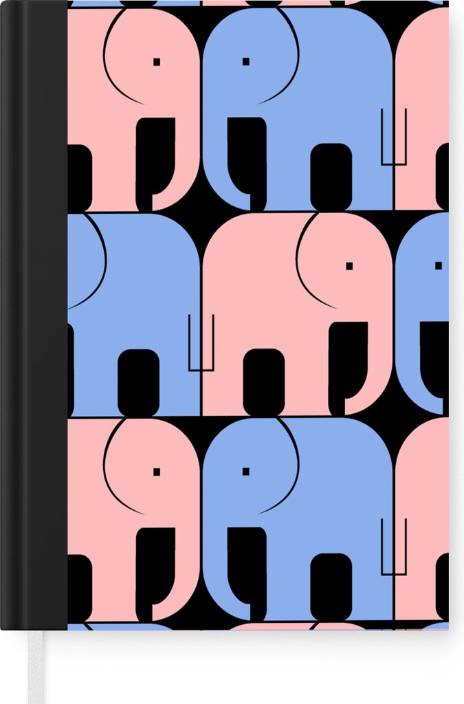 MuchoWow Notizbuch Tagebuch Haushaltsbuch Notebook A5 Elefant - Linie - Schwarz - Muster - Notizblock - Notizheft - Notebook - Schreibblock - Papier