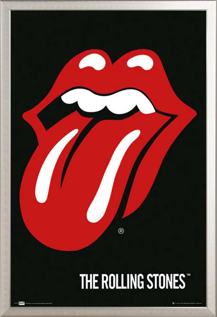 Cadre Photo Aluminium avec Affiche Rolling Stones Lips et Vitre Acrylique