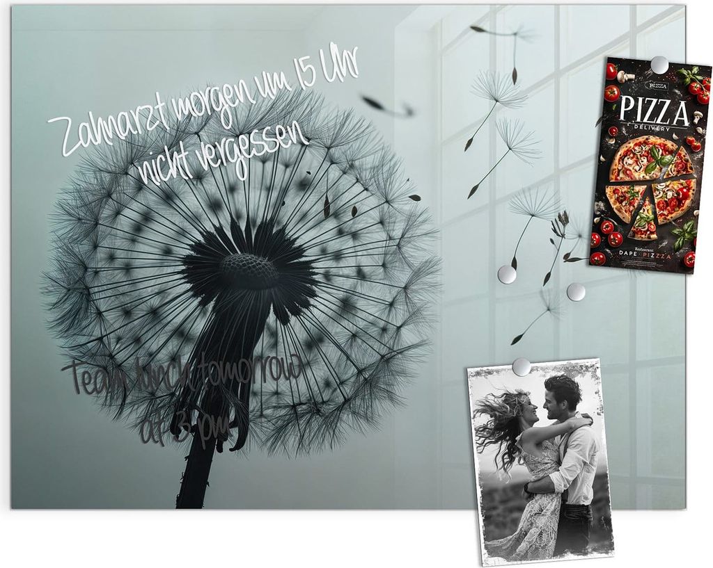 Magnettafel 120x90cm Pinnwand Whiteboard beschreibbar - Pusteblume im Wind