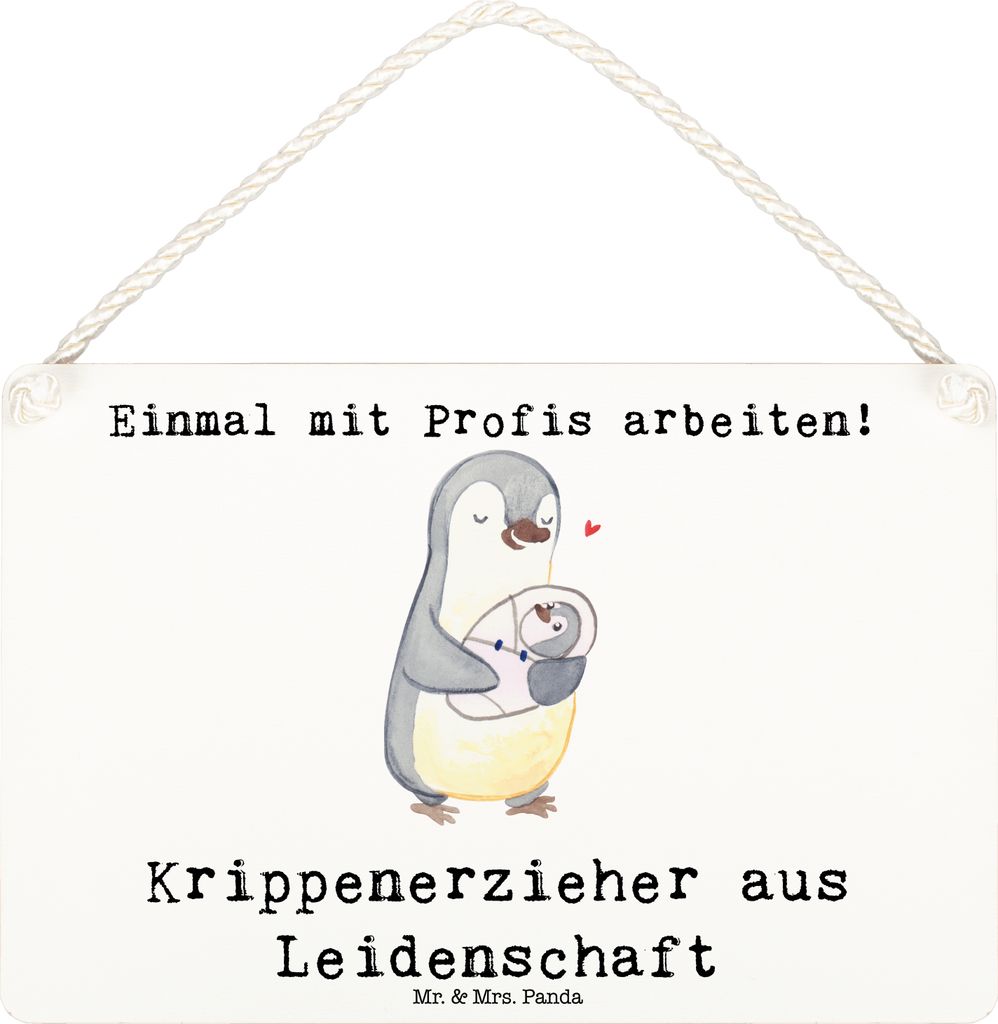 Mr. & Mrs. Panda Schild Krippenerzieher Leidenschaft DIN A6 - Weiß - Geschenk, Kindertagesstätte, Pädagoge, holzbild, KITA, kleine aufmerksamkei...