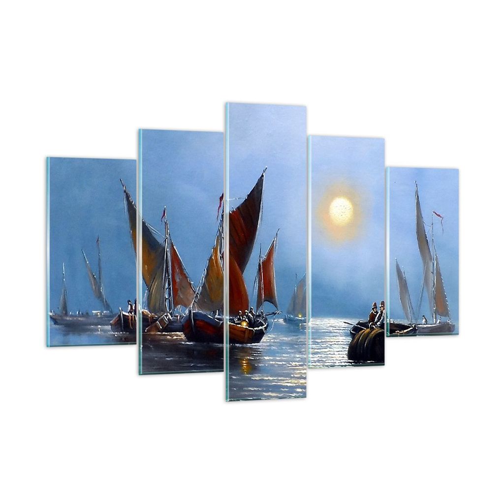 Bilder auf glas - Boote Sonne Fischer Angeln - 150x100cm - Glasbilder - Wandbilder - Kunstdruck - zum Aufhängen bereit - Wanddekoration aus Glas -...