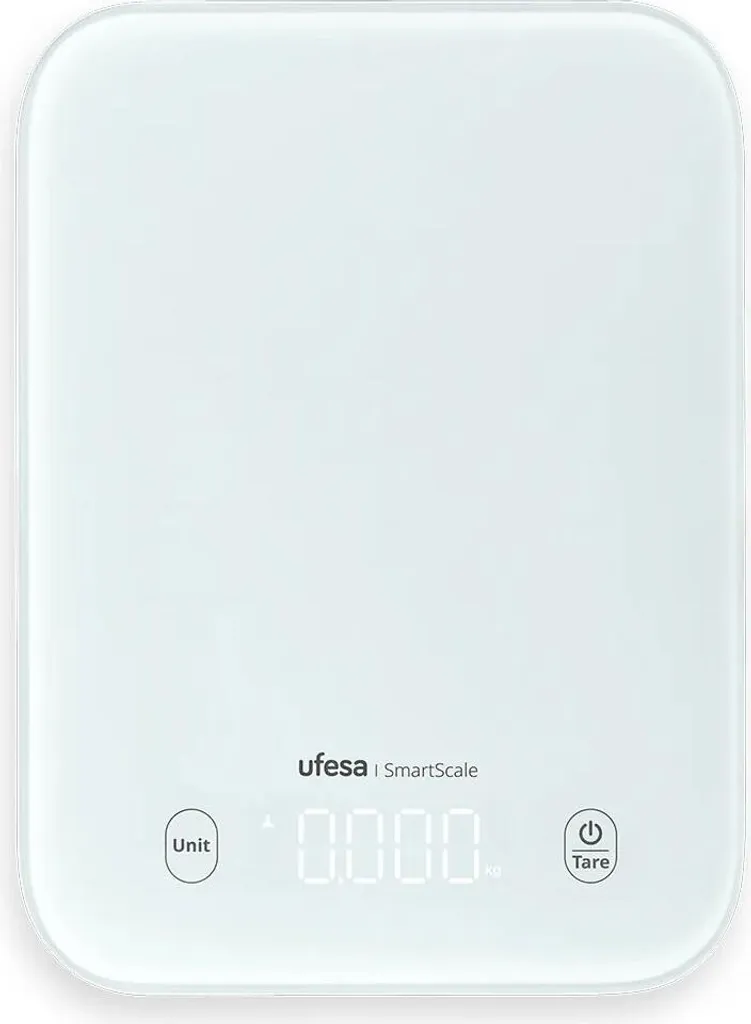 Balance de cuisine transparente UFESA avec fonction Tare et écran LCD