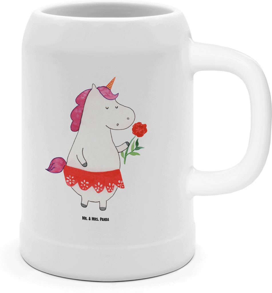 Mr. & Mrs. Panda Humpen Einhorn Dame - Weiß - Geschenk, Bier, Steinkrug, Freundin, Bachelor, Einhörner, Krug, Tonkrug, Deko, Seidel, Frau, Unicorn