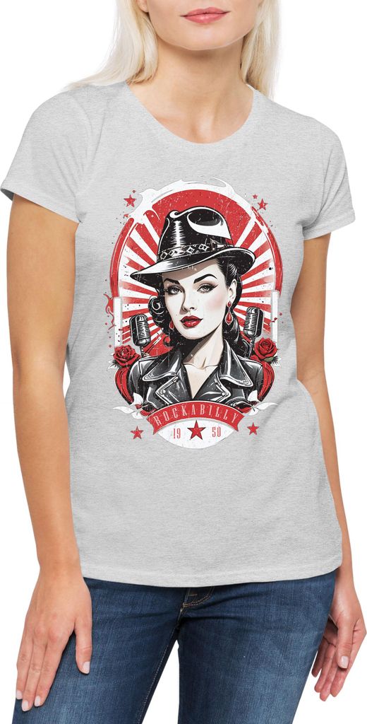 Urban Backwoods Rockabella Beauty, Damen T-Shirt, Farbe: Hellgrau, Größe: S