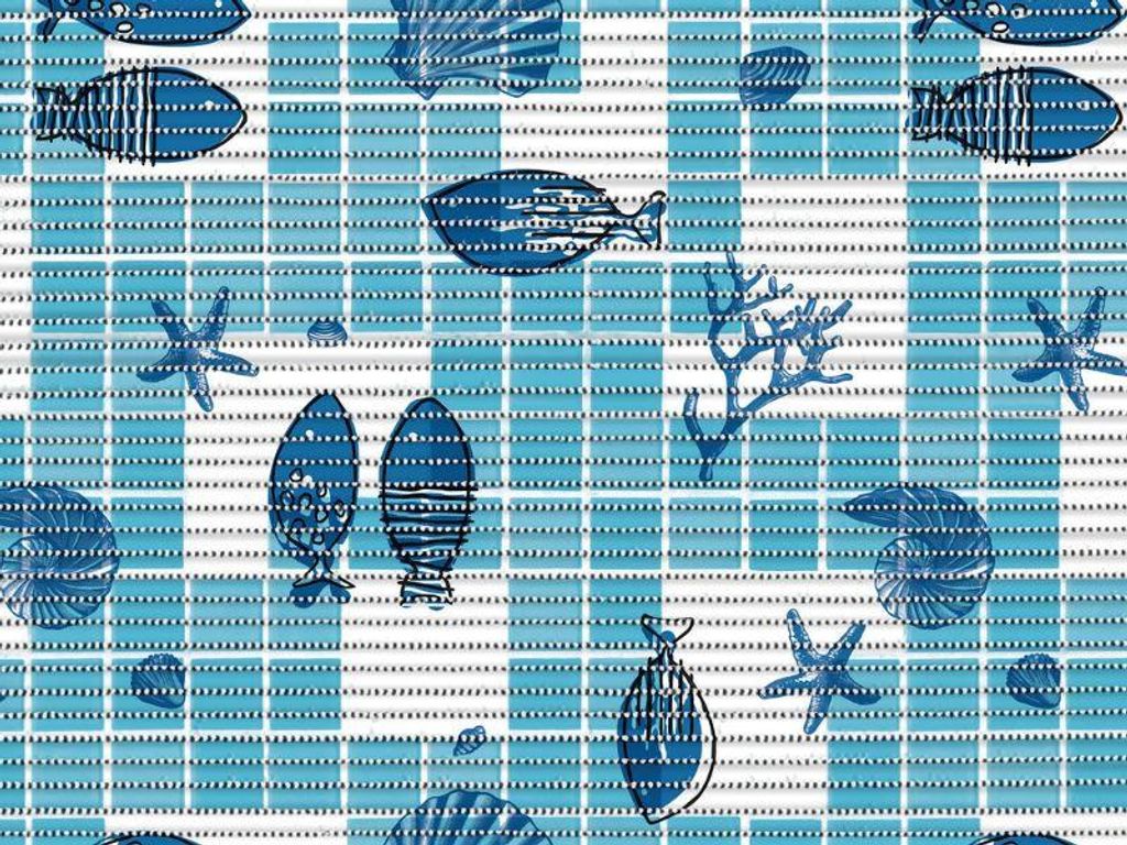 Badematte Rutschfest Antirutschmatte Weichschaummatte – nach Maß zuschneidbar – Blau Meeresmuster (4111-1) 140x65 cm