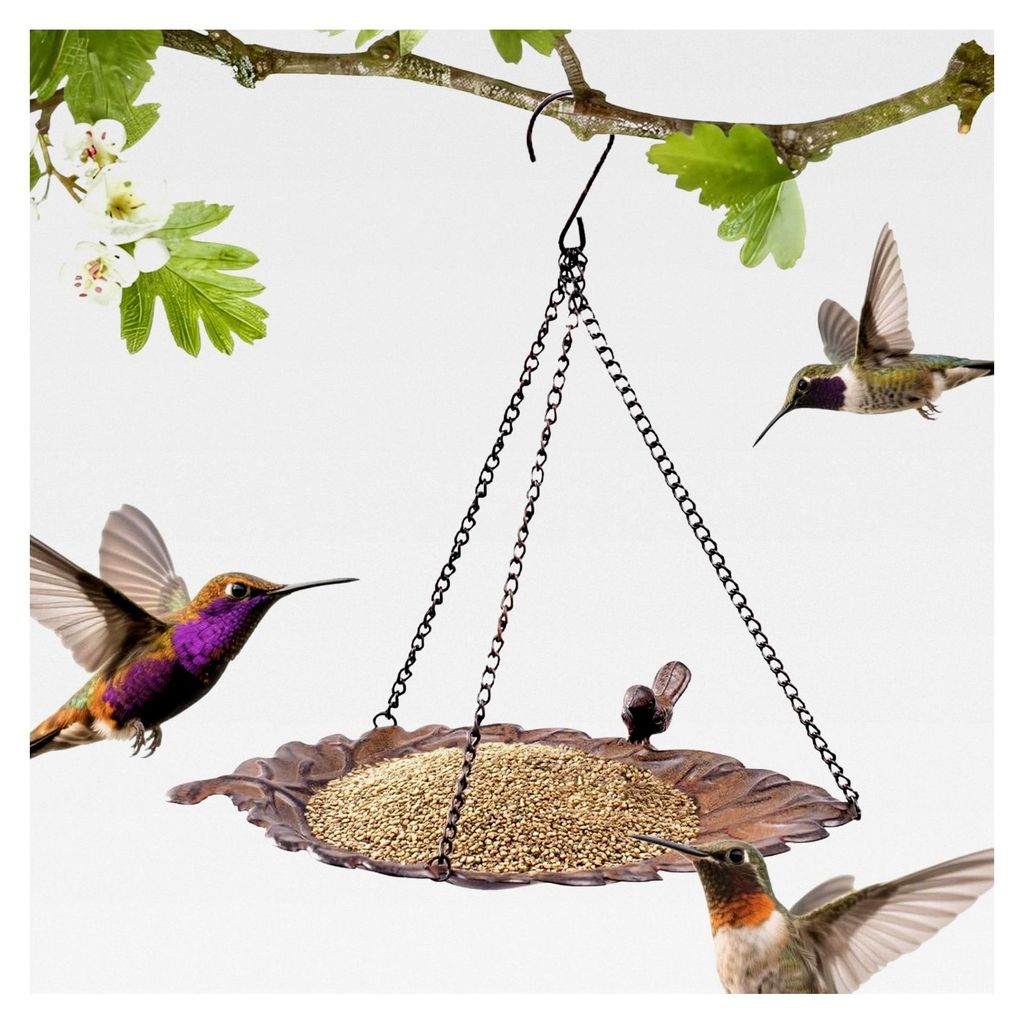 Vogelfuttertablett - 30x29x3cm Gartenvogelbadschale | Metall Hummingbird Wasserfütterung mit Ketten