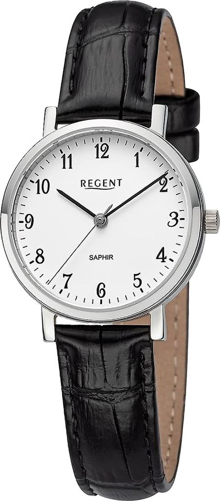Regent Leder Damen Uhr Armbanduhr Quarz schwarz Lederarmband D2URF1426