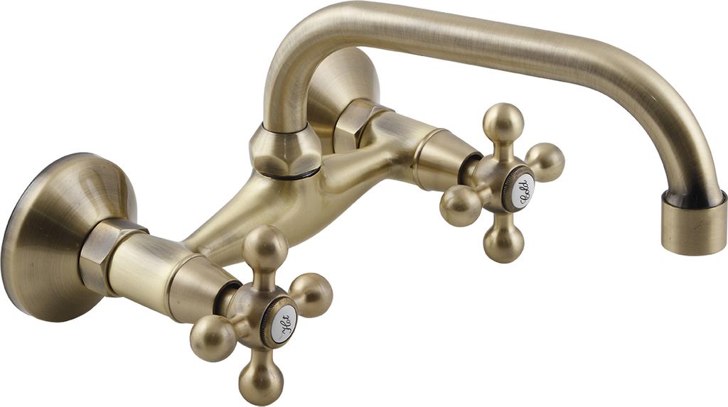 BADLAND Waschtischarmatur Wasserhahn Wand STILO Mischbatterie für Badezimmer in Antik Messing