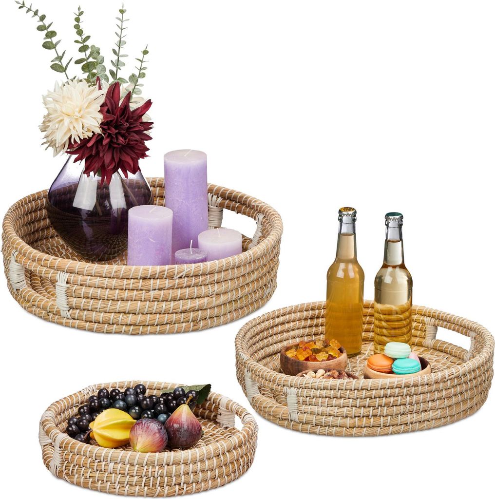 relaxdays Serviertablett 3er Set rund