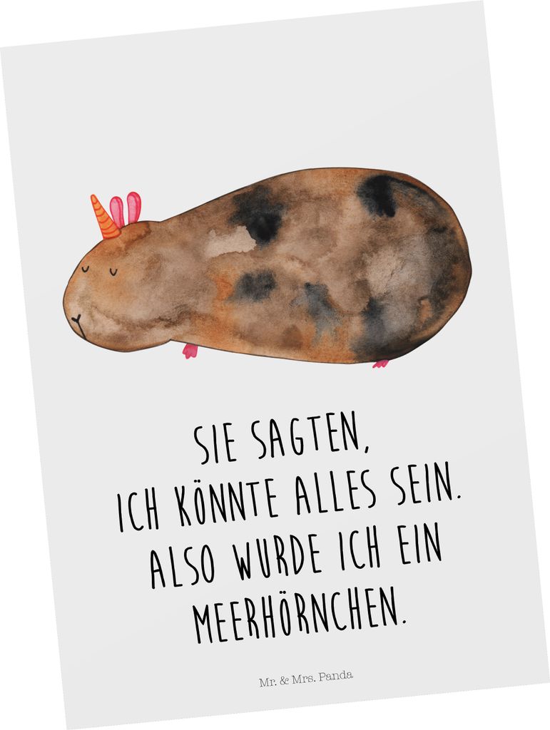 Mr. & Mrs. Panda Postkarte Einhorn Meerschweinchen - Weiß - Geschenk, bildkarte, Unicorn, Ansichtskarten, Einhörner, Meerhörnchen, Postkarten, M...