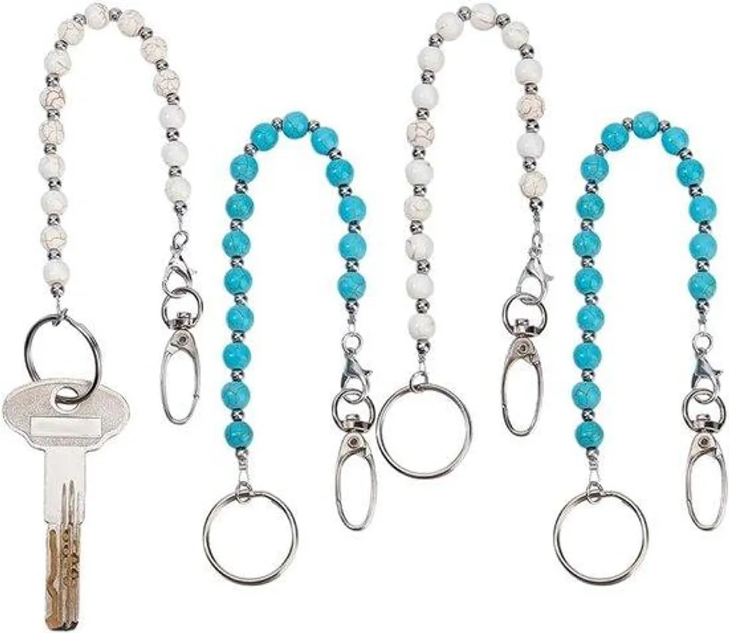 Porte-clés perles turquoise 26 cm : Finition perlée et robuste