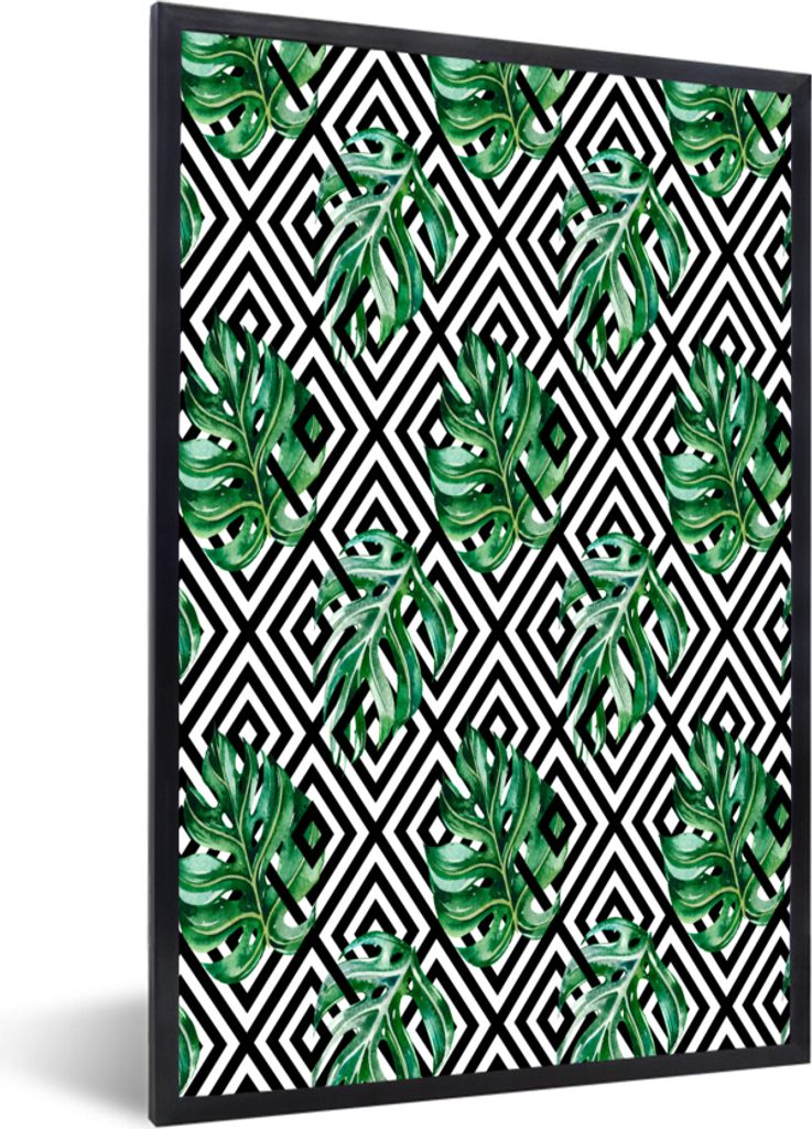 MuchoWow MuchoWow Gerahmtes Poster Monstera - Abstrakt - Muster 20x30 cm - Poster mit zchwarzem Bilderrahmen - Drucken - Bilder Poster im Rahmen