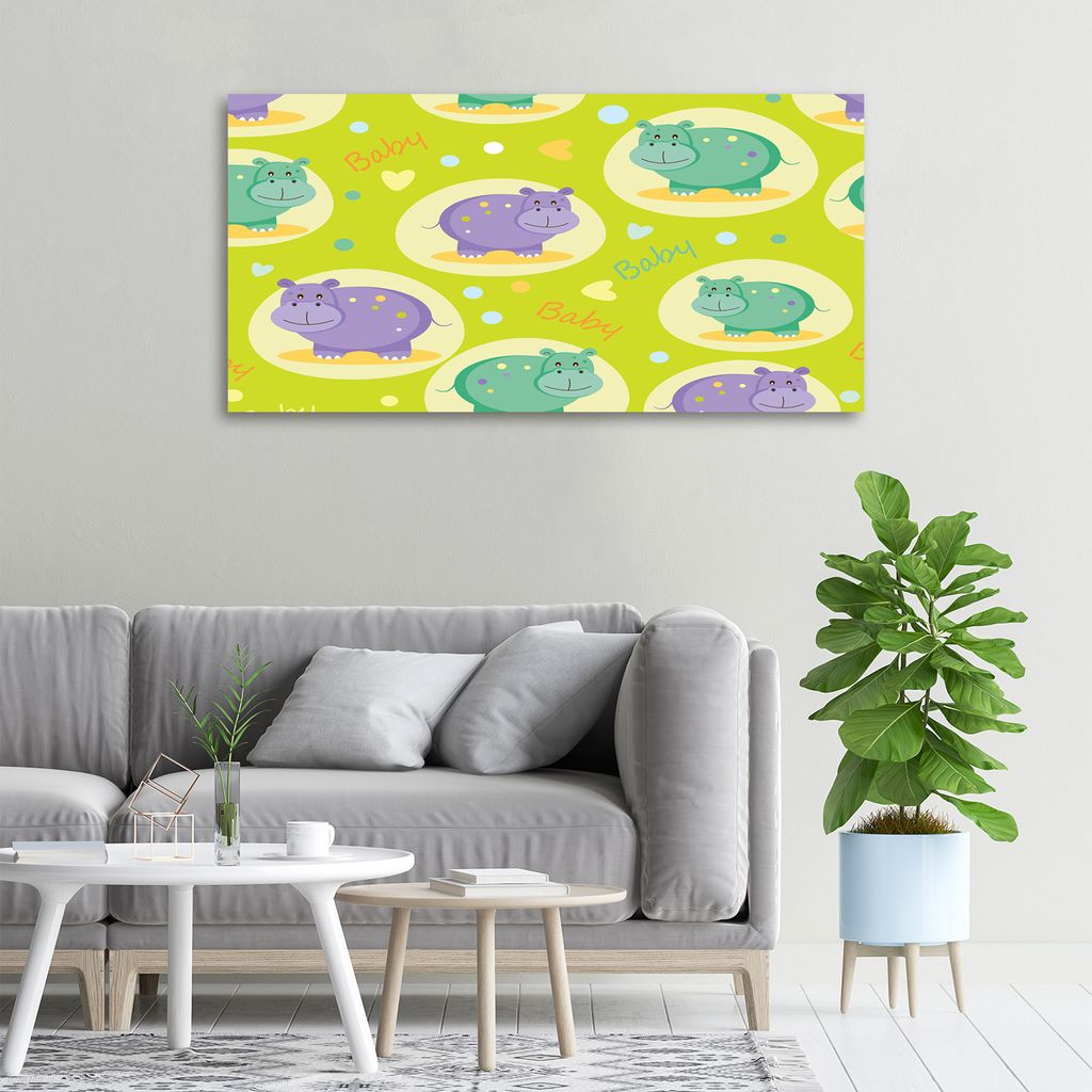 Tulup Leinwandbild -100x50 cm - Wandkunst - Drucke auf Leinwand - Leinwanddruck - Tiere - Mehrfarbig - Nilpferde