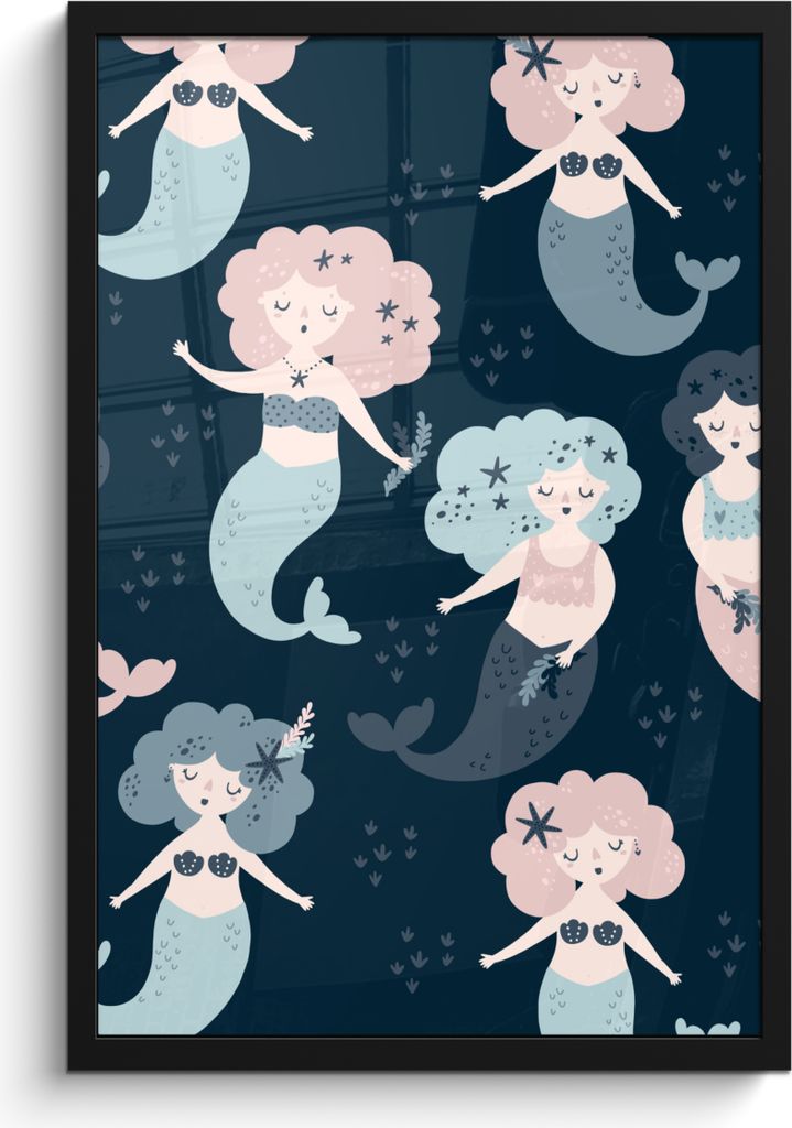 MuchoWow MuchoWow Gerahmtes Poster Meerjungfrau - Schnittmuster - Kind - Mädchen - Baby - Kinder 40x60 cm - Poster mit zchwarzem Bilderrahmen ...