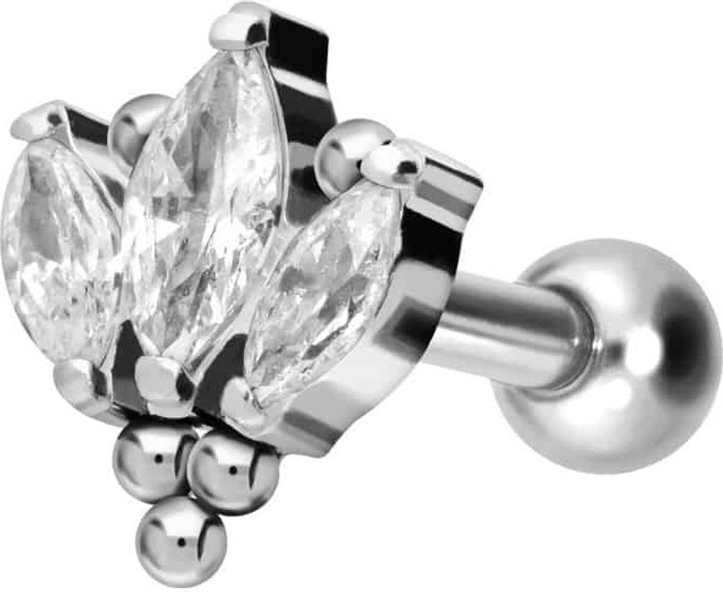 Ohrpiercing Titan Ohrpiercing mit Innengewinde LOTUSBLÜTE + KUGELN Silber Stablänge: 6mm
