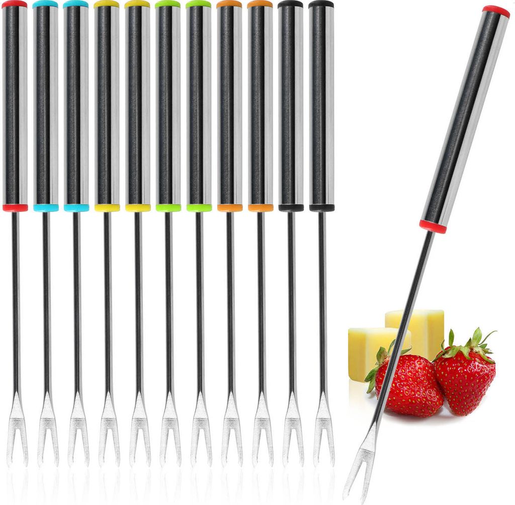 COM-FOUR 12x Fondue Gabeln aus Edelstahl (18 cm) – Für Käse- & Schokoladenfondue – Spülmaschinengeeignetes Fonduebesteck mit Edelstahlgrif...