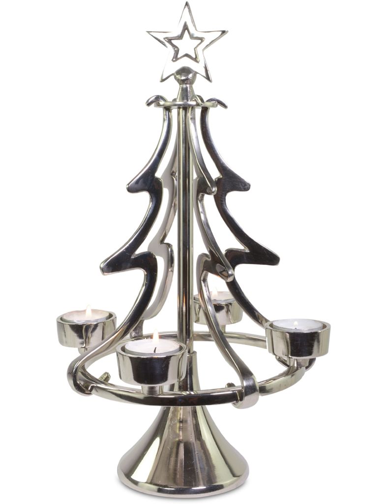 Riffelmacher Kerzenständer Weihnachtsbaum - Silber 22 x 37 cm | 24170 - Adventsdekoration
