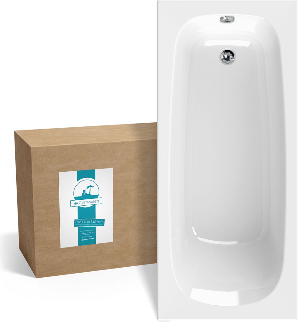 Calmwaters Rechteck-Badewanne 170x75 cm, Acrylwanne Original, ergonomische Körperformbadewanne, Maße 170 x 75 cm, Rechteckbadewanne Weiß, 02SL...