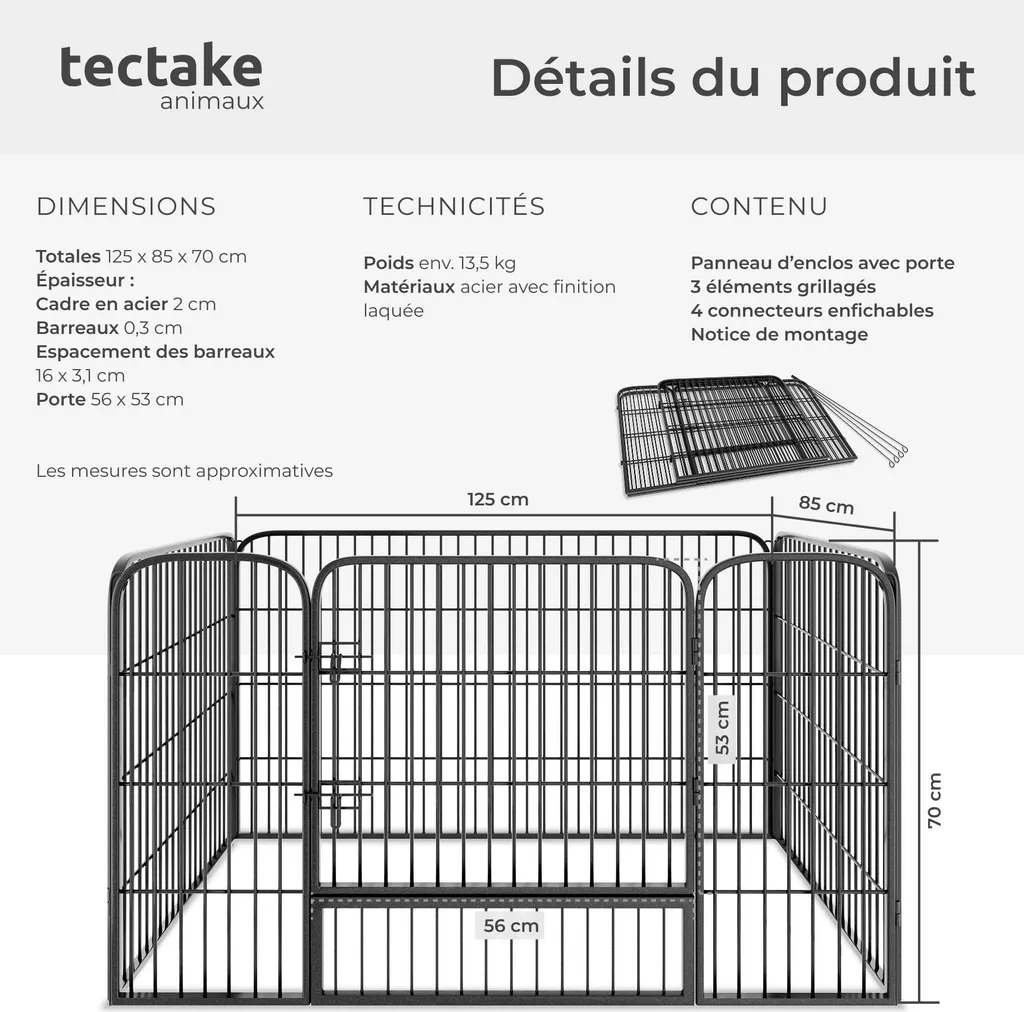 Parc Chiot Robuste 125x85x70 Gris - Sécurité Intérieure/Extérieure