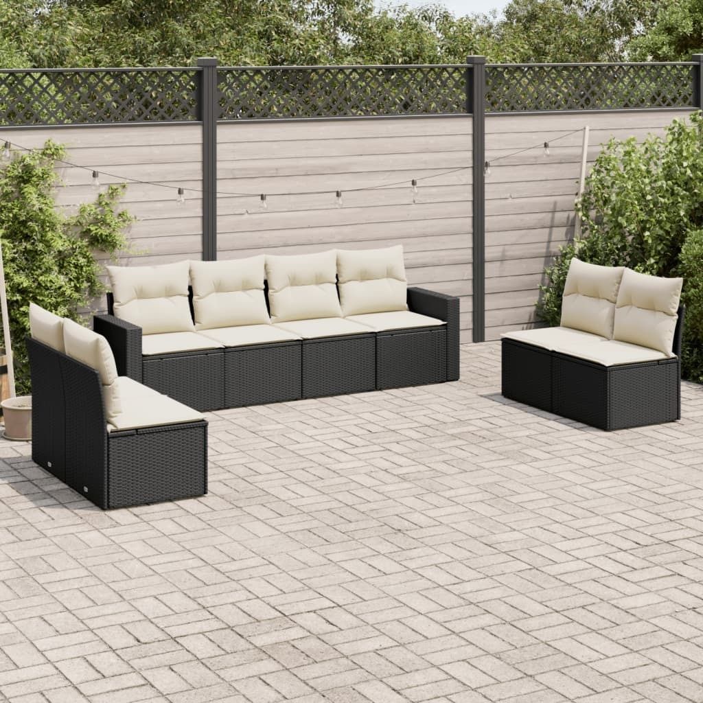 CLORIS 8-tlg. Garten-Sofagarnitur - mit Kissen - Schwarz Poly Rattan - Gartenstühle LL0000256778