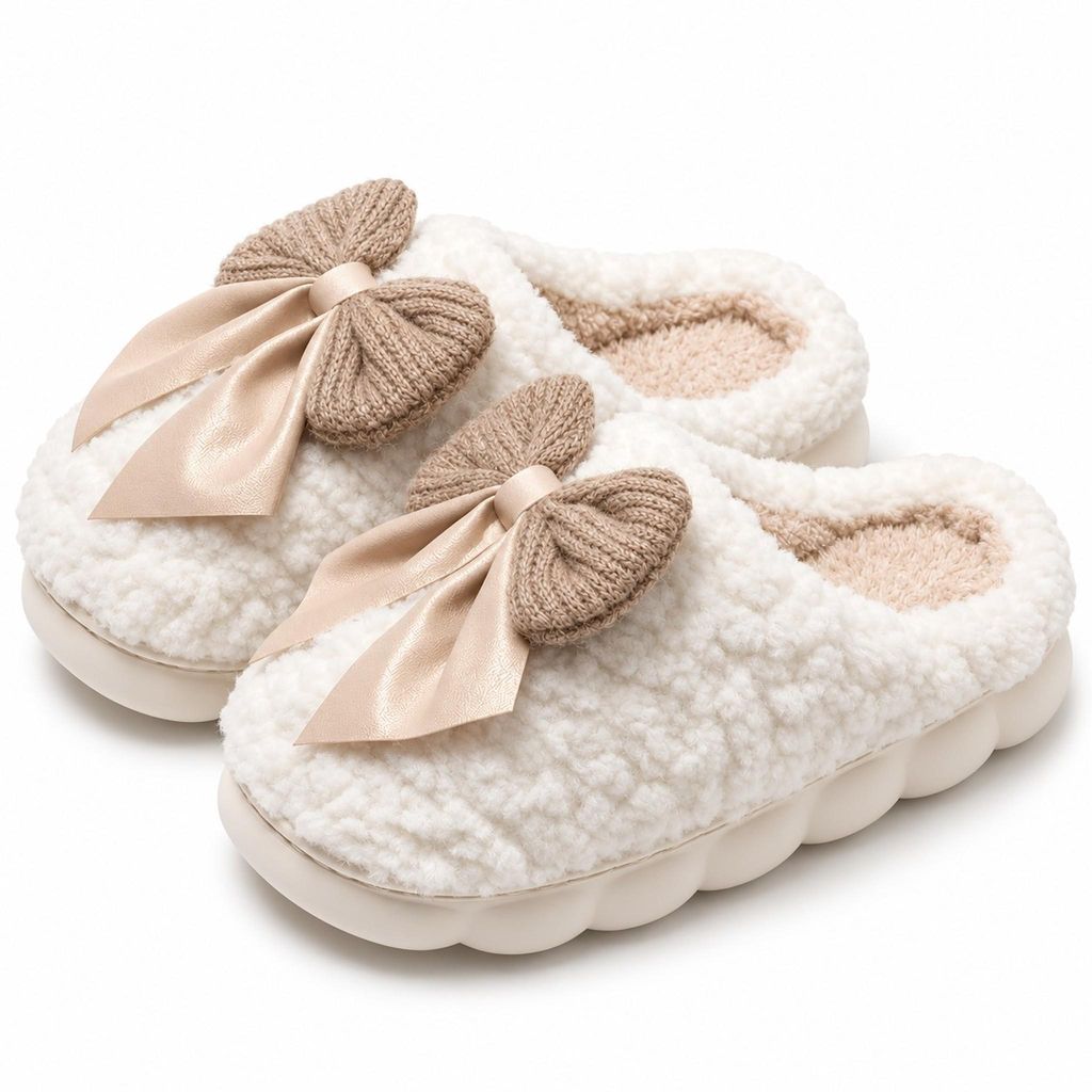 Plüsch Hausschuhe Damen mit Schleife – flauschige Produktbild 
