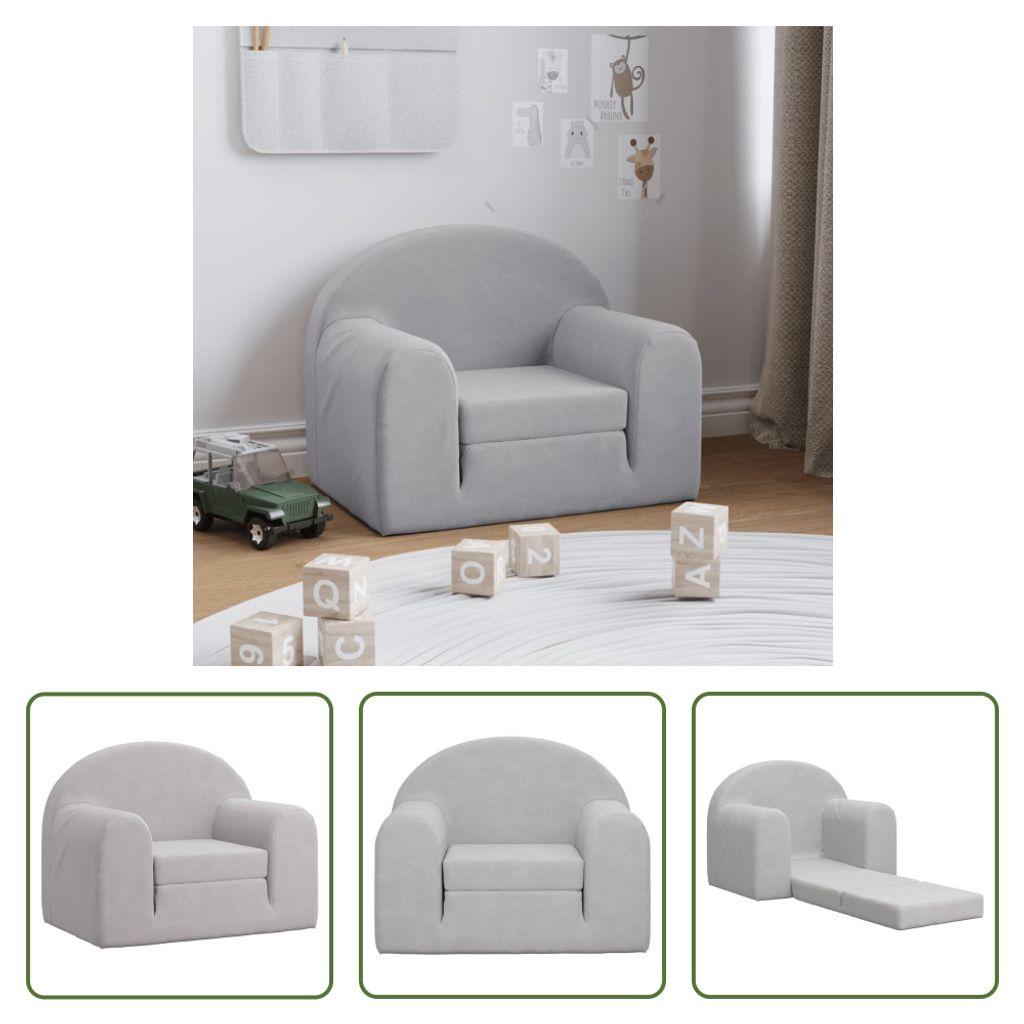 The Living Store Schlafsofa für Kinder Hellgrau Weich Plüsch