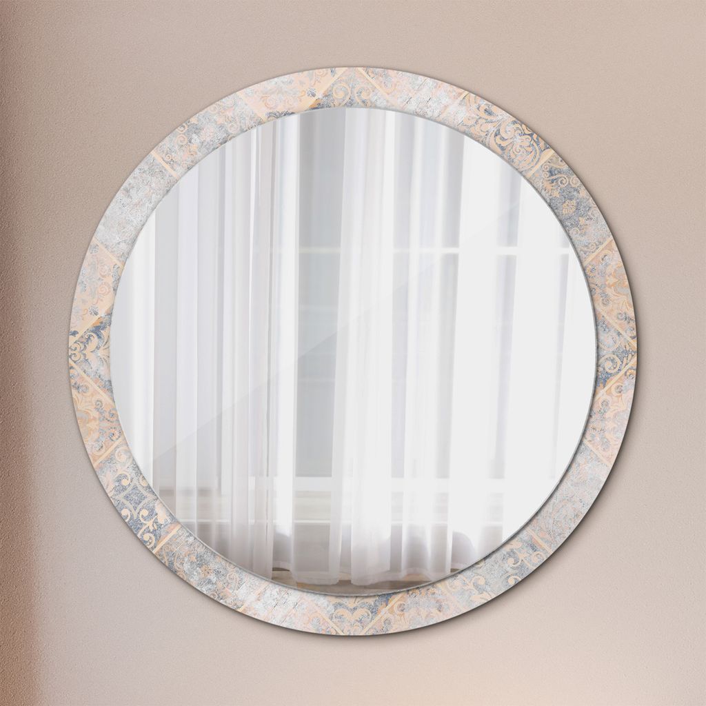 Ø100cm Spiegel - Glasrahmen mit Aufdruck - Wandspiegel Schlafzimmer - Shabby Mosaik