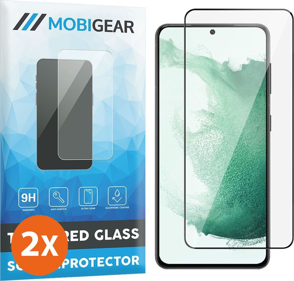 Mobigear Premium 4.99 Samsung Galaxy S22 Plus Panzerglas Gehärtetes Glas Displayschutz - Hüllenfreundlich - Schwarz (2er Pack)