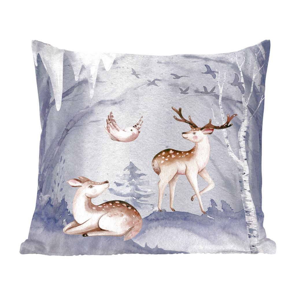 MuchoWow Zierkissen Sofakissen Wohnzimmer Dekokissen 45x45 cm Winter - Vogel - Hirsch - Schlafpolster - Polster für das Sofa