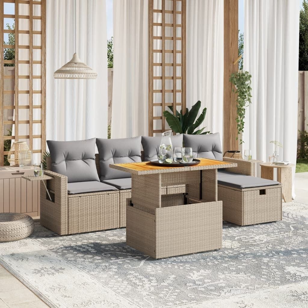 "Rabatt" 6-tlg. Garten-Sofagarnitur - mit sofa - mit Kissen Beige Poly Rattan - Lounge-Dining set CC10711