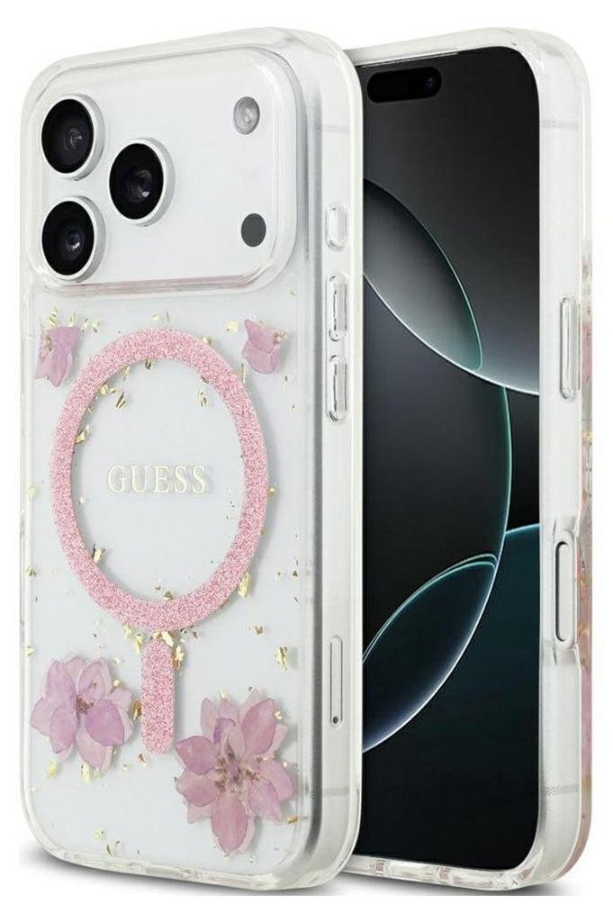 Custodia per iPhone 17 Pro, Guess Resin Flowers Glitter con Immagine del prodotto 