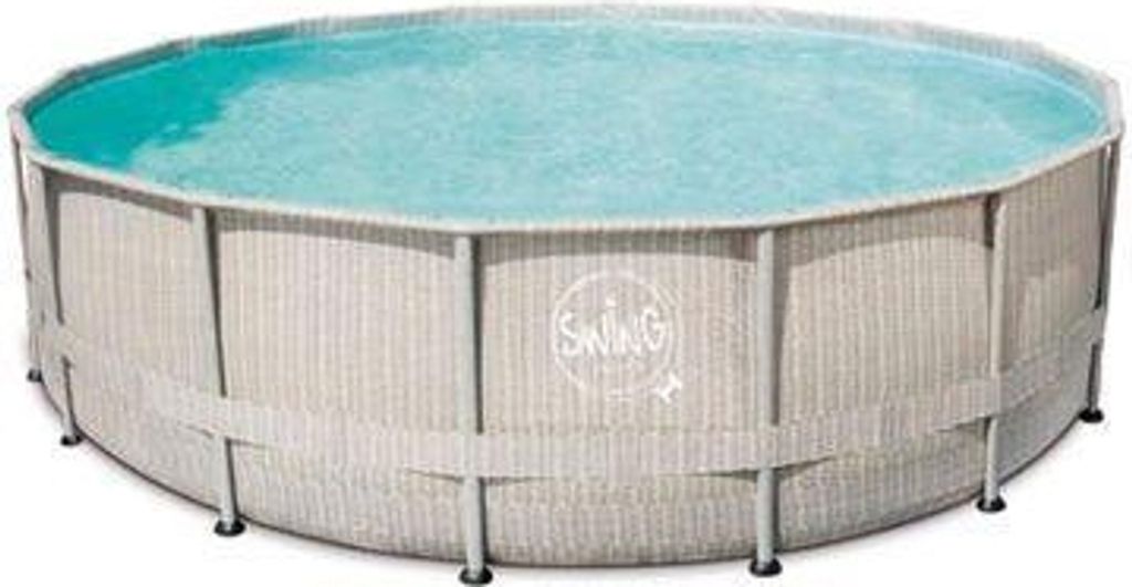 Frame Pool Ø 427 x 107 cm Rattanoptik hellgrau