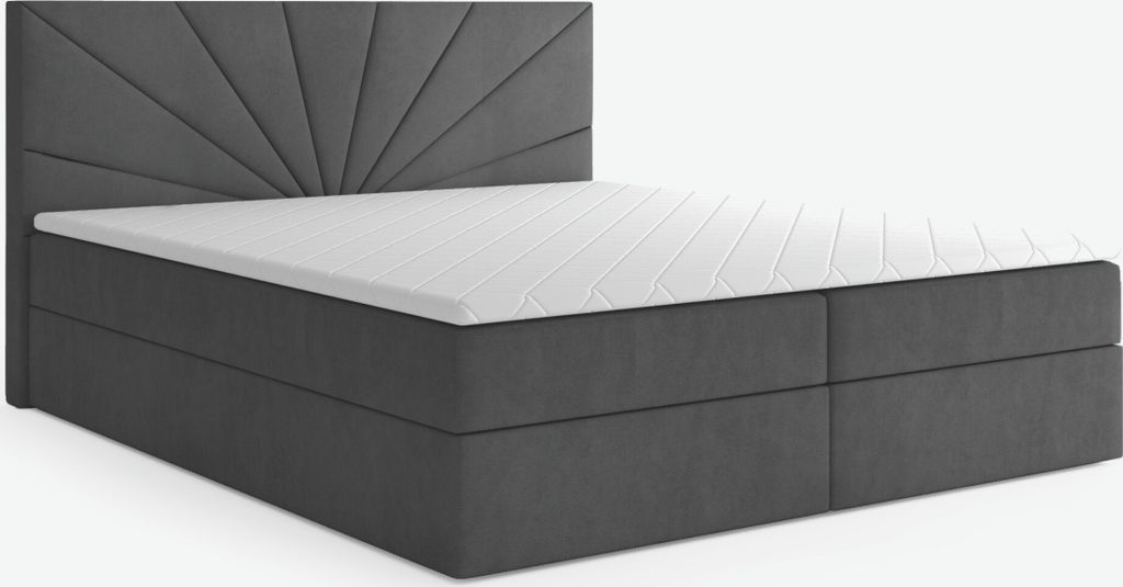 MYSEN Boxspringbett 160x200 Claudia mit Bettkästen mit Matratze (14 cm) mit Topper (4 cm) Komplett-Set Polsterbett Bonell H3 Dunkelgrau