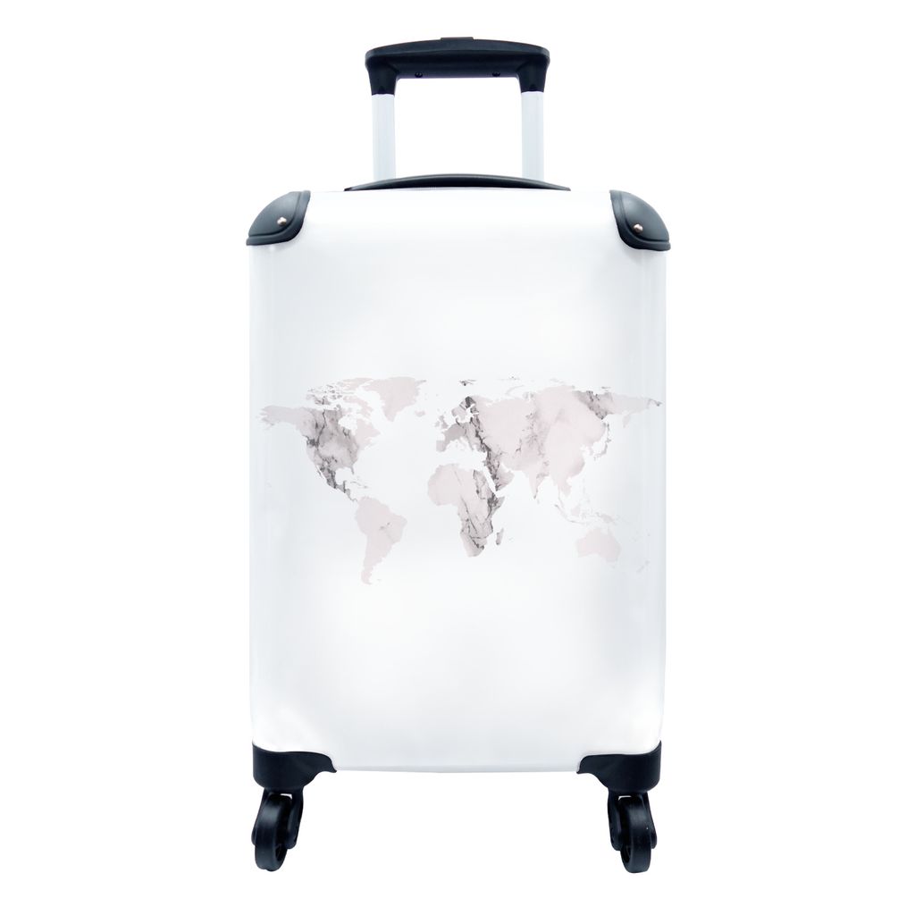 MuchoWow Koffer Handgepäck Trolley Rollkoffer Kleine Reisekoffer mit 4 Rollen - Weltkarte - Marmor - Grau - Cabin Size < 55x40x23 cm & 55x40x20 ...