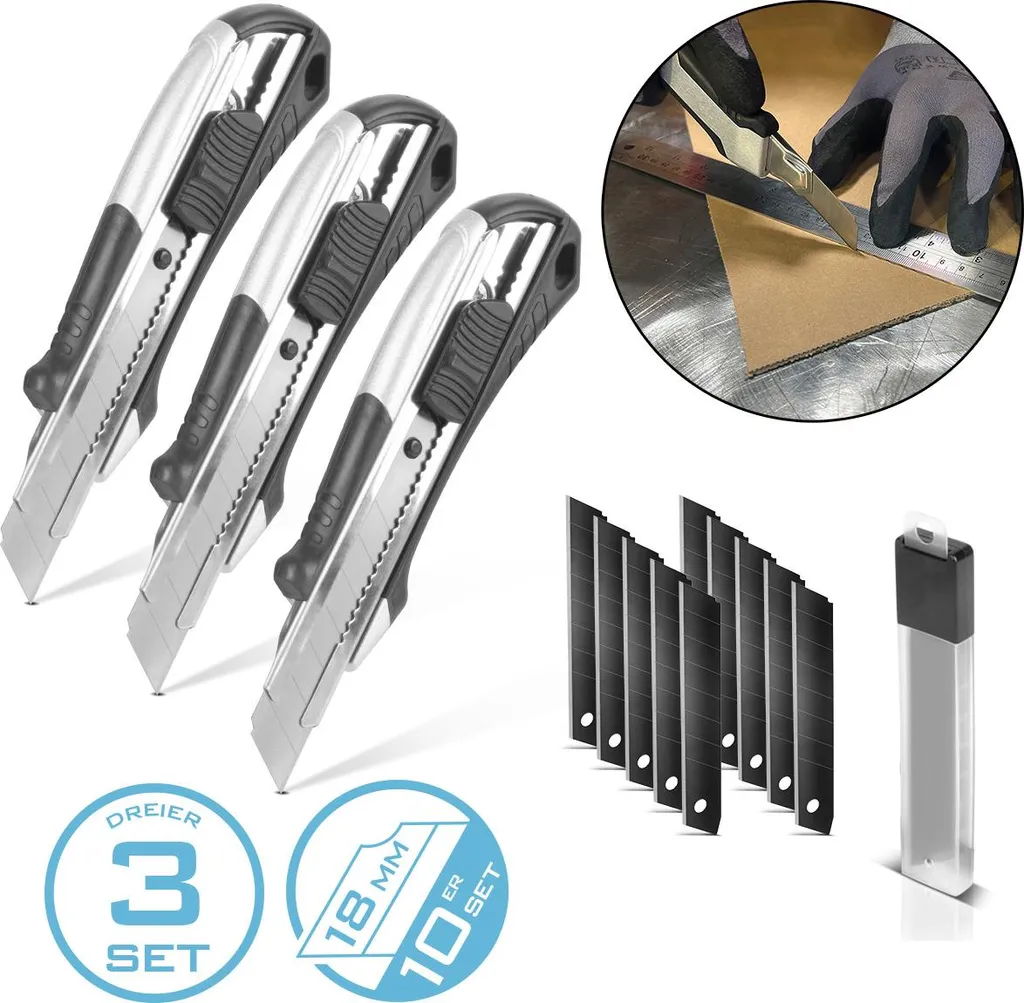 STAHLWERK Set di 3 coltelli premium PCM-182 ST con lame a scatto da 18 mm