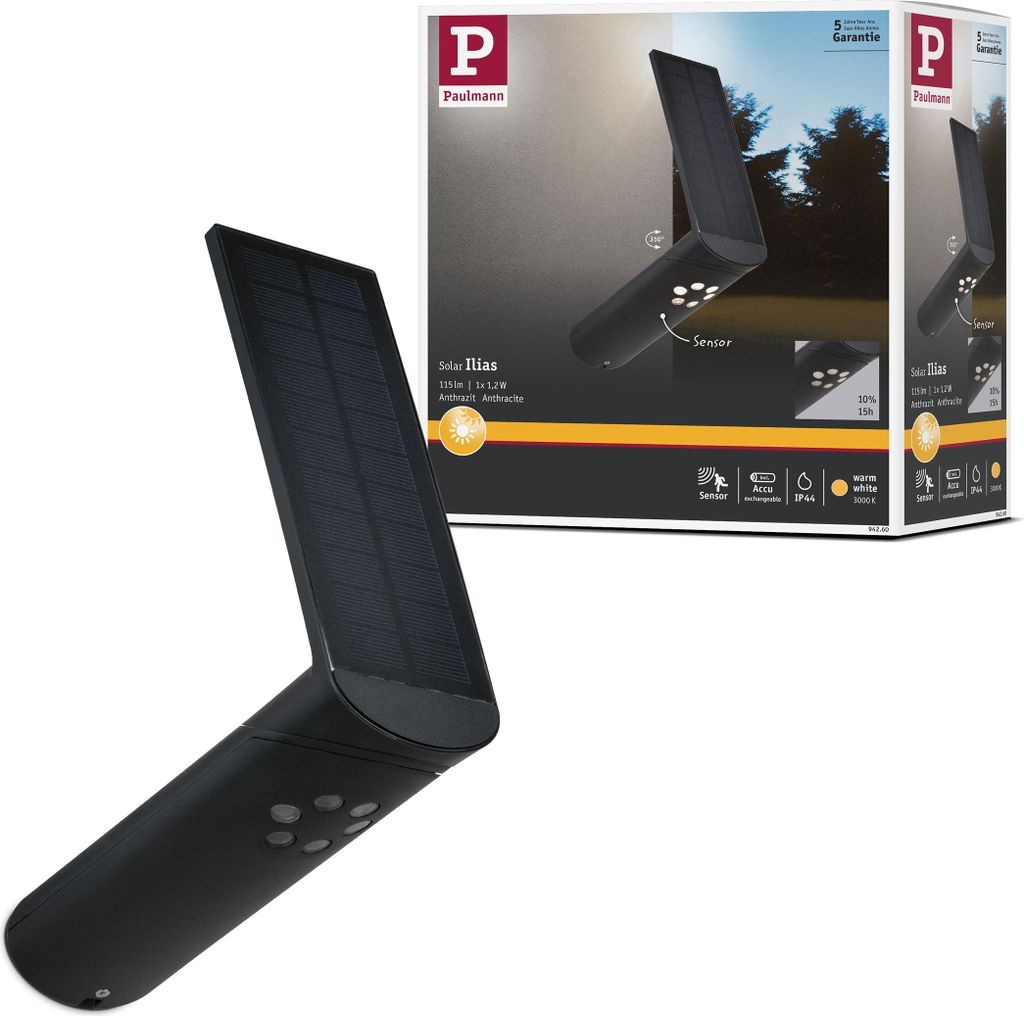 Paulmann Outdoor Solar Wandleuchte Ilias Anthrazit Produktbild 