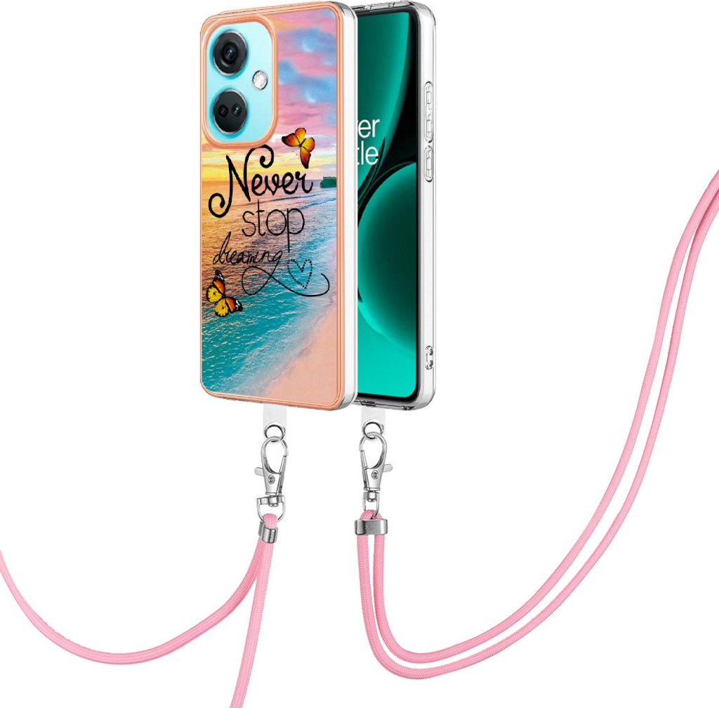 Handykette Hülle für OnePlus Nord CE3 Muster TPU Schutzhülle mit verstellbarem Tragegurt Gold