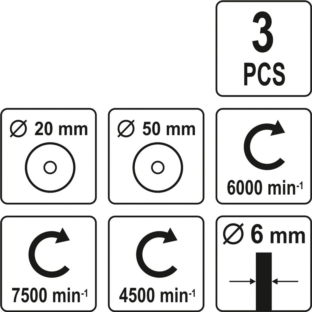 Yato YT-4755, Set van drie draadschijven, 6 mm, staal, 7500 Productafbeelding 