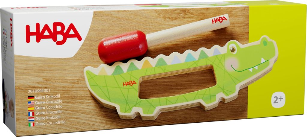 HABA Guiro Klang-Krokodil - Montessori-Holz-Musikspielzeug - Kinder-Musikinstrument ab 2 Jahren - Einfach zu Spielen - 2010994001