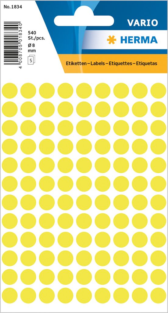 HERMA Multi-purpose labels ø 8mm luminous yellow 540 pcs., Produktbild 