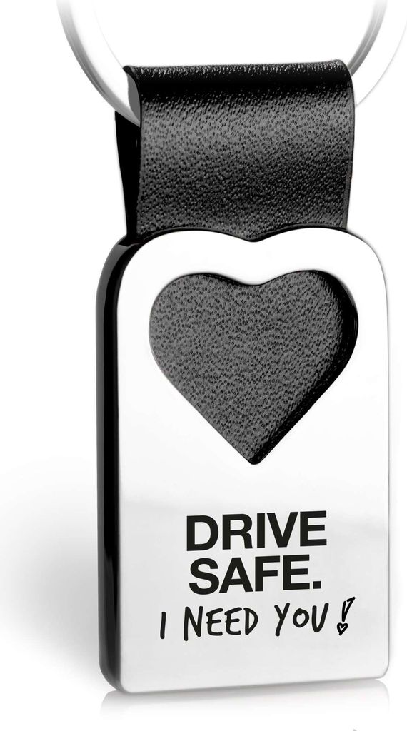 FABACH Herz Schlüsselanhänger mit Gravur aus Leder - Fahr vorsichtig Glücksbringer Auto Anhänger für Partner - Drive Safe I Need You
