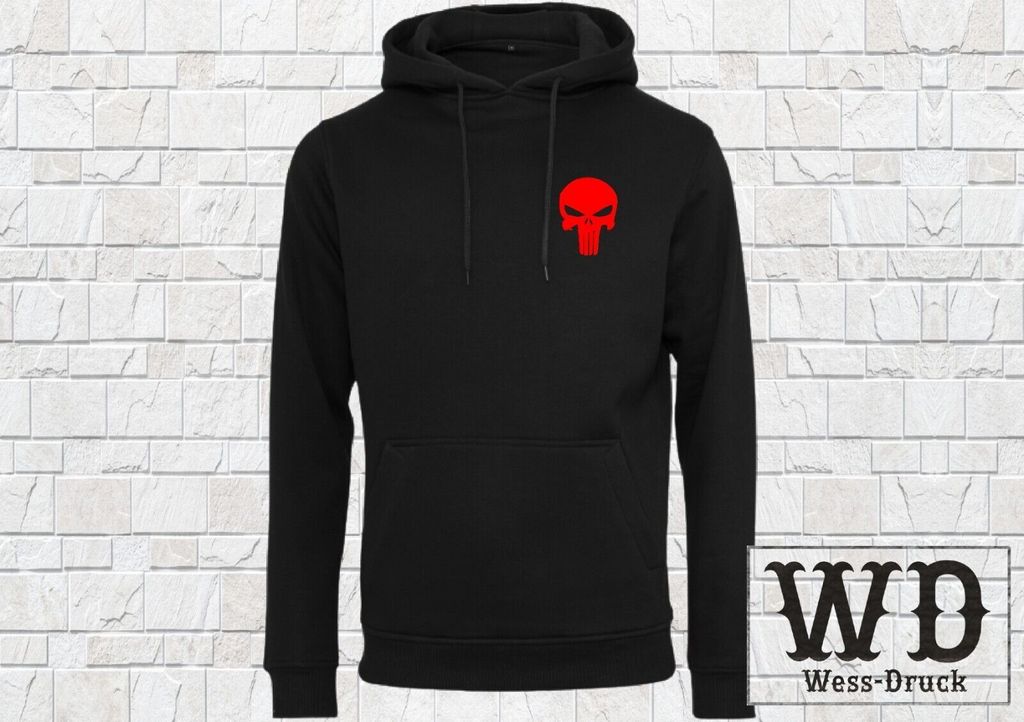 Wessdruck Punisher Hoodie bestickt Schwarz Rot M