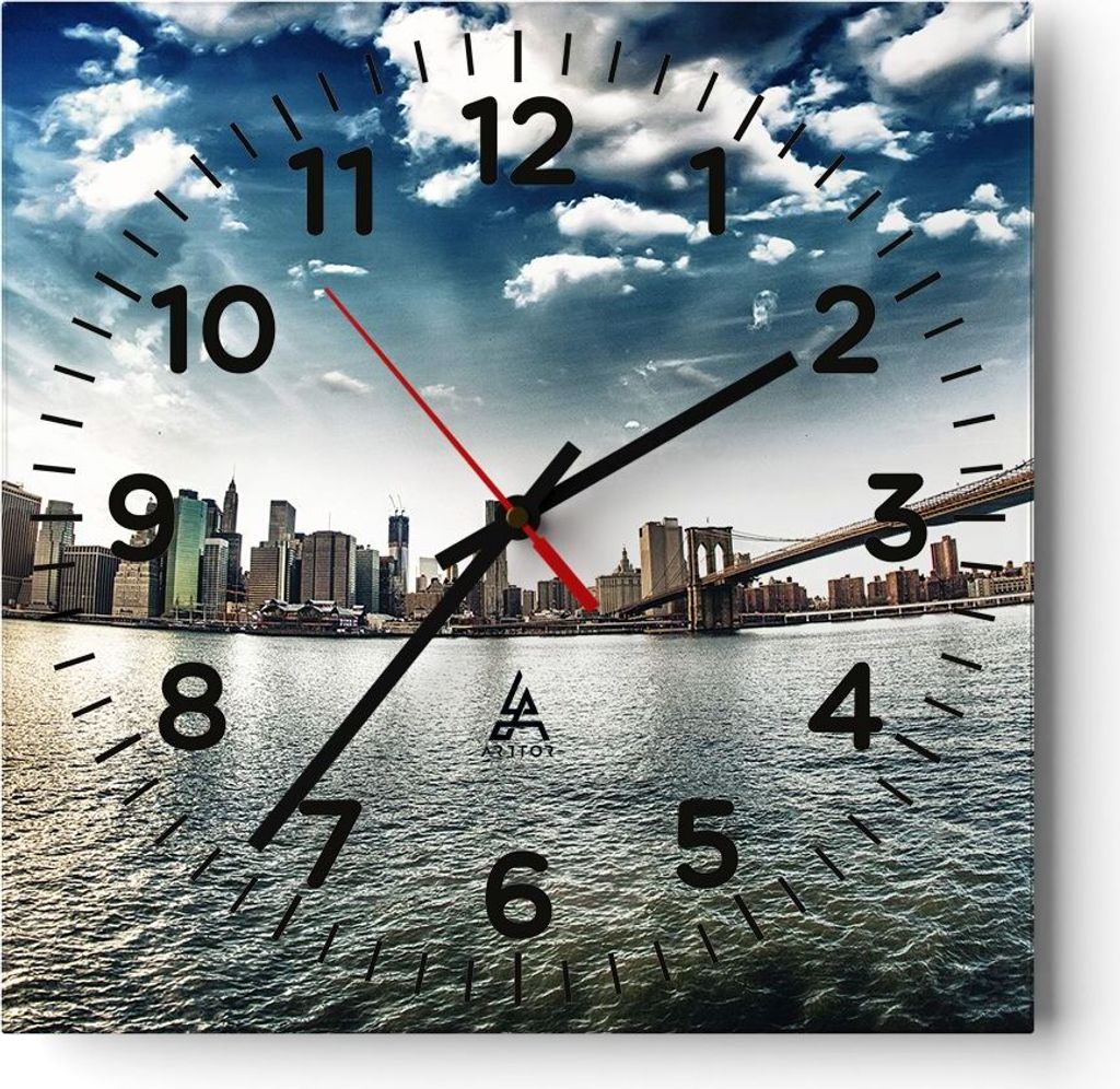 Wanduhr - Quadrat - Glasuhr - Amerika wohnung architektur gebäude - 30x30cm - Schleichendes Uhrwerk - Lautlos - zum Aufhängen bereit - Dekoration...